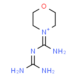 ChemSpider 2D Image | 4-{Amino[(diaminomethylene)amino]methylene}morpholin-4-ium | C6H14N5O