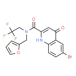 ChemSpider 2D Image | 6-Bromo-N-(2-furylmethyl)-4-oxo-N-(2,2,2-trifluoroethyl)-1,4-dihydro-2-quinolinecarboxamide | C17H12BrF3N2O3