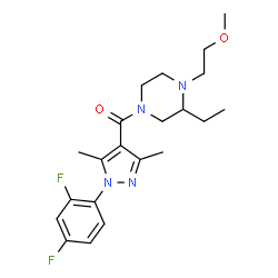 ChemSpider 2D Image | [1-(2,4-Difluorophenyl)-3,5-dimethyl-1H-pyrazol-4-yl][3-ethyl-4-(2-methoxyethyl)-1-piperazinyl]methanone | C21H28F2N4O2