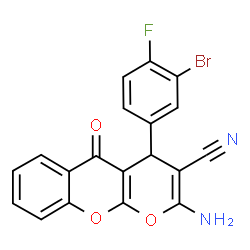 ChemSpider 2D Image | 2-Amino-4-(3-bromo-4-fluorophenyl)-5-oxo-4H,5H-pyrano[2,3-b]chromene-3-carbonitrile | C19H10BrFN2O3
