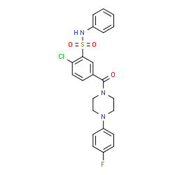 ChemSpider 2D Image | 2-chloro-5-[4-(4-fluorophenyl)piperazine-1-carbonyl]-N-phenylbenzenesulfonamide | C23H21ClFN3O3S