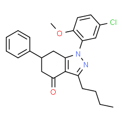 ChemSpider 2D Image | 3-Butyl-1-(5-chloro-2-methoxyphenyl)-6-phenyl-1,5,6,7-tetrahydro-4H-indazol-4-one | C24H25ClN2O2