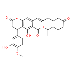 ChemSpider 2D Image | (16E)-5-Hydroxy-4-(3-hydroxy-4-methoxyphenyl)-8-methyl-4,8,9,10,11,13,14,15-octahydro-2H,6H-oxacyclotetradecino[3,4-g]chromene-2,6,12(3H)-trione | C28H30O8