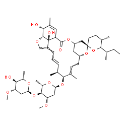 ChemSpider 2D Image | (2R,4'S,5S,8'R,10'E,12'S,13'S,14'E,16'E,20'R,21'R,24'S)-6-[(2S)-2-Butanyl]-21',24'-dihydroxy-5,11',13',22'-tetramethyl-2'-oxo-3,4,5,6-tetrahydrospiro[pyran-2,6'-[3,7,19]trioxatetracyclo[15.6.1.1~4,8~.
0~20,24~]pentacosa[10,14,16,22]tetraen]-12'-yl 2,6-dideoxy-4-O-(2,6-dideoxy-3-O-methyl-alpha-L-arabino-hexopyranosyl)-3-O-methyl-alpha-L-arabino-hexopyranoside | C48H74O14