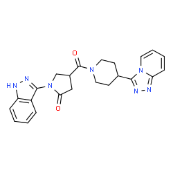 ChemSpider 2D Image | 1-(1H-Indazol-3-yl)-4-{[4-([1,2,4]triazolo[4,3-a]pyridin-3-yl)-1-piperidinyl]carbonyl}-2-pyrrolidinone | C23H23N7O2