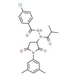 ChemSpider 2D Image | 4-Chloro-N'-[1-(3,5-dimethylphenyl)-2,5-dioxo-3-pyrrolidinyl]-N'-isobutyrylbenzohydrazide | C23H24ClN3O4
