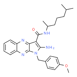 ChemSpider 2D Image | 2-Amino-1-(4-methoxybenzyl)-N-(6-methyl-2-heptanyl)-1H-pyrrolo[2,3-b]quinoxaline-3-carboxamide | C27H33N5O2