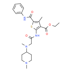 ChemSpider 2D Image | Ethyl 4-methyl-2-{[N-methyl-N-(1-methyl-4-piperidinyl)glycyl]amino}-5-(phenylcarbamoyl)-3-thiophenecarboxylate | C24H32N4O4S