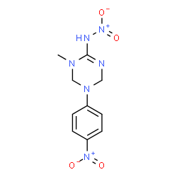 ChemSpider 2D Image | 1-Methyl-N-nitro-5-(4-nitrophenyl)-1,4,5,6-tetrahydro-1,3,5-triazin-2-amine | C10H12N6O4