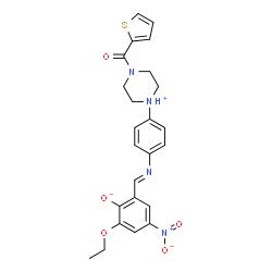 ChemSpider 2D Image | 2-Ethoxy-4-nitro-6-[(E)-({4-[4-(2-thienylcarbonyl)piperazin-1-ium-1-yl]phenyl}imino)methyl]phenolate | C24H24N4O5S