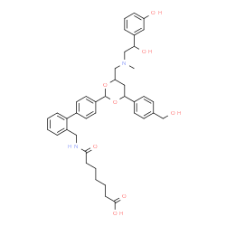 ChemSpider 2D Image | 7-{[(4'-{4-({[2-Hydroxy-2-(3-hydroxyphenyl)ethyl](methyl)amino}methyl)-6-[4-(hydroxymethyl)phenyl]-1,3-dioxan-2-yl}-2-biphenylyl)methyl]amino}-7-oxoheptanoic acid | C41H48N2O8