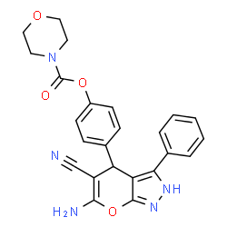 ChemSpider 2D Image | 4-(6-Amino-5-cyano-3-phenyl-2,4-dihydropyrano[2,3-c]pyrazol-4-yl)phenyl 4-morpholinecarboxylate | C24H21N5O4