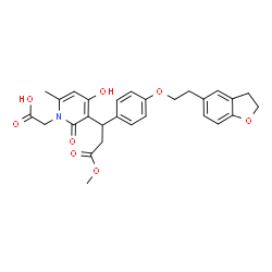 ChemSpider 2D Image | [3-(1-{4-[2-(2,3-Dihydro-1-benzofuran-5-yl)ethoxy]phenyl}-3-methoxy-3-oxopropyl)-4-hydroxy-6-methyl-2-oxo-1(2H)-pyridinyl]acetic acid | C28H29NO8