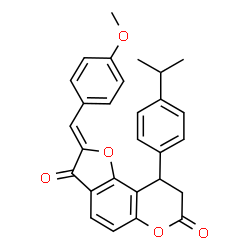 ChemSpider 2D Image | (2Z)-9-(4-Isopropylphenyl)-2-(4-methoxybenzylidene)-8,9-dihydro-7H-furo[2,3-f]chromene-3,7(2H)-dione | C28H24O5