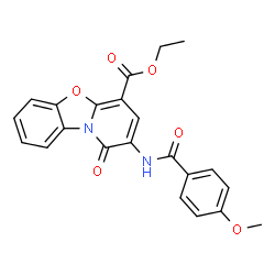 ChemSpider 2D Image | Ethyl 2-[(4-methoxybenzoyl)amino]-1-oxo-1H-pyrido[2,1-b][1,3]benzoxazole-4-carboxylate | C22H18N2O6