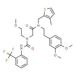 ChemSpider 2D Image | N-[2-(3,4-Dimethoxyphenyl)ethyl]-N~2~-(2-methoxyethyl)-N-[(3-methyl-2-thienyl)methyl]-N~2~-{[2-(trifluoromethyl)phenyl]carbamoyl}glycinamide | C29H34F3N3O5S