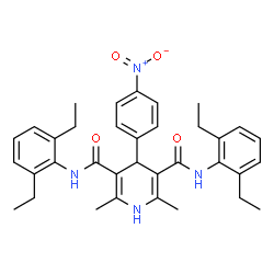 ChemSpider 2D Image | N,N'-Bis(2,6-diethylphenyl)-2,6-dimethyl-4-(4-nitrophenyl)-1,4-dihydro-3,5-pyridinedicarboxamide | C35H40N4O4