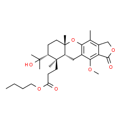 ChemSpider 2D Image | Butyl 3-[(5aS,8R,9S,9aR)-8-(2-hydroxy-2-propanyl)-11-methoxy-4,5a,9-trimethyl-1-oxo-3,5a,6,7,8,9,9a,10-octahydro-1H-furo[3,4-b]xanthen-9-yl]propanoate | C29H42O7