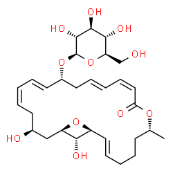 ChemSpider 2D Image | (1S,2E,7R,10Z,12E,15R,16E,18Z,21S,23R,25R)-21,25-Dihydroxy-7-methyl-9-oxo-8,24-dioxabicyclo[21.1.1]pentacosa-2,10,12,16,18-pentaen-15-yl beta-D-glucopyranoside | C30H44O11