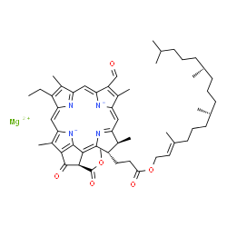ChemSpider 2D Image | Magnesium (3S,4S,21R)-14-ethyl-9-formyl-21-(methoxycarbonyl)-4,8,13,18-tetramethyl-20-oxo-3-(3-oxo-3-{[(2E,7R,11R)-3,7,11,15-tetramethyl-2-hexadecen-1-yl]oxy}propyl)-23,25-didehydrophorbine-23,25-diid
e | C54H70MgN4O6