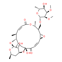 ChemSpider 2D Image | {(1S,2R,3R,6Z,8S,9S,10S,12S,14Z,16S)-9-[(4,6-Dideoxy-3-O-methyl-beta-D-xylo-hexopyranosyl)oxy]-12-hydroxy-3,8,10,12-tetramethyl-5,13-dioxo-4,17-dioxabicyclo[14.1.0]heptadeca-6,14-dien-2-yl}methyl 6-de
oxy-2,3-di-O-methyl-beta-D-allopyranoside | C35H56O14