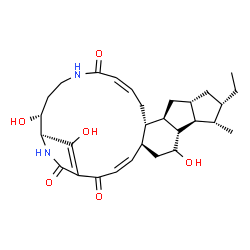 ChemSpider 2D Image | (3Z,5S,8R,9S,10S,11S,13S,15R,16S,18Z,24R,25S)-11-Ethyl-7,24,28-trihydroxy-10-methyl-21,26-diazapentacyclo[23.2.1.0~5,16~.0~8,15~.0~9,13~]octacosa-1(28),3,18-triene-2,20,27-trione | C29H40N2O6