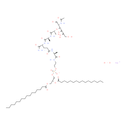 ChemSpider 2D Image | Sodium (2R)-2,3-bis(palmitoyloxy)propyl (4R,5R,7R,10S,13R,18S)-13-carbamoyl-4-formyl-7,10,18-trimethyl-2,8,11,16,19-pentaoxo-5-[(1R,2R)-1,2,3-trihydroxypropyl]-6-oxa-3,9,12,17,20-pentaazadocosan-22-yl
 phosphate hydrate (1:1:1) | C59H110N6NaO20P