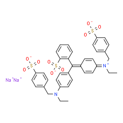 ChemSpider 2D Image | Disodium 2-[(Z)-{4-[ethyl(4-sulfonatobenzyl)amino]phenyl}{(4Z)-4-[ethyl(4-sulfonatobenzyl)iminio]-2,5-cyclohexadien-1-ylidene}methyl]benzenesulfonate | C37H34N2Na2O9S3