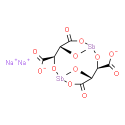 ChemSpider 2D Image | Disodium (3R,4R,9R,10R)-5,11-dioxo-2,6,8,12,13,14-hexaoxa-1,7-distibatricyclo[8.2.1.1~4,7~]tetradecane-3,9-dicarboxylate | C8H4Na2O12Sb2