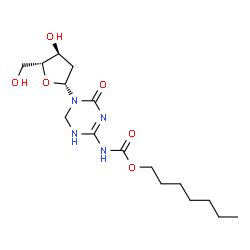 ChemSpider 2D Image | Heptyl N-[5-(2-deoxy-Î²-D-erythro-pentofuranosyl)-3,4,5,6-tetrahydro-4-oxo-1,3,5-triazin-2-yl]carbamate | C16H28N4O6