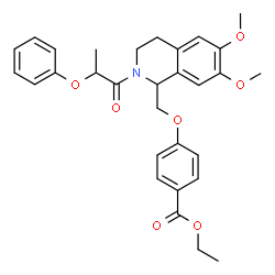 ChemSpider 2D Image | Ethyl 4-{[6,7-dimethoxy-2-(2-phenoxypropanoyl)-1,2,3,4-tetrahydro-1-isoquinolinyl]methoxy}benzoate | C30H33NO7