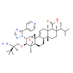 ChemSpider 2D Image | (1R,5S,6R,7R,10R,11R,14R,15R,20R,21R)-21-[(2R)-2-Amino-2,3,3-trimethylbutoxy]-5,7,10,15-tetramethyl-7-[(2R)-3-methyl-2-butanyl]-20-[5-(4-pyridinyl)-1H-1,2,4-triazol-1-yl]-17-oxapentacyclo[13.3.3.0~1,1
4~.0~2,11~.0~5,10~]henicos-2-ene-6-carboxylic acid | C44H67N5O4