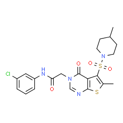 ChemSpider 2D Image | N-(3-Chlorophenyl)-2-{6-methyl-5-[(4-methyl-1-piperidinyl)sulfonyl]-4-oxothieno[2,3-d]pyrimidin-3(4H)-yl}acetamide | C21H23ClN4O4S2