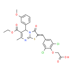 ChemSpider 2D Image | (2,6-Dichloro-4-{[6-(ethoxycarbonyl)-5-(3-methoxyphenyl)-7-methyl-3-oxo-5H-[1,3]thiazolo[3,2-a]pyrimidin-2(3H)-ylidene]methyl}phenoxy)acetic acid | C26H22Cl2N2O7S