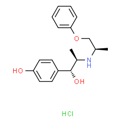ChemSpider 2D Image | 4-[(1R,2R)-1-Hydroxy-2-{[(2R)-1-phenoxy-2-propanyl]amino}propyl]phenol hydrochloride (1:1) | C18H24ClNO3