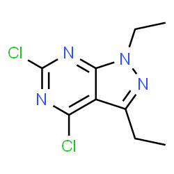 ChemSpider 2D Image | 4,6-Dichloro-1,3-diethyl-1H-pyrazolo[3,4-d]pyrimidine | C9H10Cl2N4