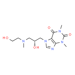 ChemSpider 2D Image | 7-{(2R)-2-Hydroxy-3-[(2-hydroxyethyl)(methyl)amino]propyl}-1,3-dimethyl-3,7-dihydro-1H-purine-2,6-dione | C13H21N5O4