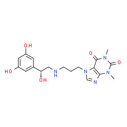 ChemSpider 2D Image | 7-(3-{[(2R)-2-(3,5-Dihydroxyphenyl)-2-hydroxyethyl]amino}propyl)-1,3-dimethyl-3,7-dihydro-1H-purine-2,6-dione | C18H23N5O5