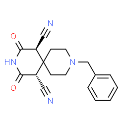 ChemSpider 2D Image | (1R,5R)-9-Benzyl-2,4-dioxo-3,9-diazaspiro[5.5]undecane-1,5-dicarbonitrile | C18H18N4O2