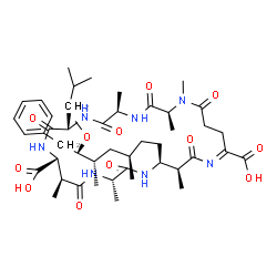 ChemSpider 2D Image | (2S,5R,8S,11R,12S,15S,18S,19S,21E)-8-Isobutyl-18-[(3R,5S)-6-methoxy-3,5-dimethyl-7-phenylheptyl]-1,2,5,12,15,19-hexamethyl-3,6,9,13,16,20,25-heptaoxo-1,4,7,10,14,17,21-heptaazacyclopentacos-21-ene-11,
22-dicarboxylic acid | C46H71N7O12
