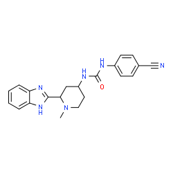 ChemSpider 2D Image | 1-[2-(1H-Benzimidazol-2-yl)-1-methyl-4-piperidinyl]-3-(4-cyanophenyl)urea | C21H22N6O
