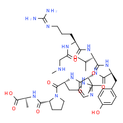 ChemSpider 2D Image | N-Methylglycyl-L-arginyl-L-valyltyrosyl-D-valyl-D-histidyl-D-prolyl-L-alanine | C42H65N13O10