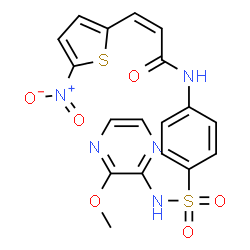 ChemSpider 2D Image | (2Z)-N-{4-[(3-Methoxy-2-pyrazinyl)sulfamoyl]phenyl}-3-(5-nitro-2-thienyl)acrylamide | C18H15N5O6S2