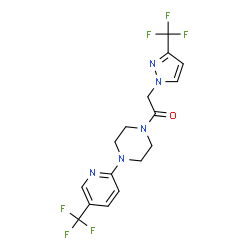 ChemSpider 2D Image | 2-[3-(Trifluoromethyl)-1H-pyrazol-1-yl]-1-{4-[5-(trifluoromethyl)-2-pyridinyl]-1-piperazinyl}ethanone | C16H15F6N5O