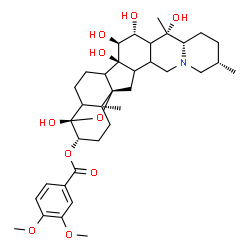 ChemSpider 2D Image | (3beta,4beta,5xi,8xi,12xi,13xi,15alpha,16beta,17xi)-4,14,15,16,20-Pentahydroxy-4,9-epoxycevan-3-yl 3,4-dimethoxybenzoate | C36H51NO10