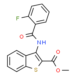 ChemSpider 2D Image | Methyl 3-[(2-fluorobenzoyl)amino]-1-benzothiophene-2-carboxylate | C17H12FNO3S