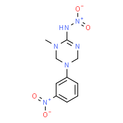 ChemSpider 2D Image | 1-Methyl-N-nitro-5-(3-nitrophenyl)-1,4,5,6-tetrahydro-1,3,5-triazin-2-amine | C10H12N6O4