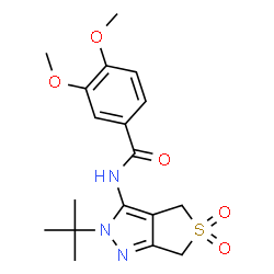 ChemSpider 2D Image | 3,4-Dimethoxy-N-[2-(2-methyl-2-propanyl)-5,5-dioxido-2,6-dihydro-4H-thieno[3,4-c]pyrazol-3-yl]benzamide | C18H23N3O5S