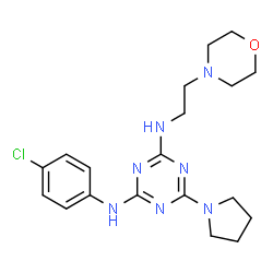 ChemSpider 2D Image | N-(4-Chlorophenyl)-N'-[2-(4-morpholinyl)ethyl]-6-(1-pyrrolidinyl)-1,3,5-triazine-2,4-diamine | C19H26ClN7O