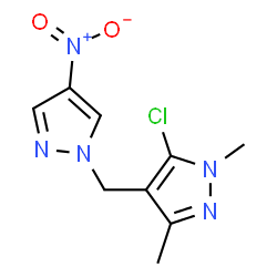ChemSpider 2D Image | 5-Chloro-1,3-dimethyl-4-[(4-nitro-1H-pyrazol-1-yl)methyl]-1H-pyrazole | C9H10ClN5O2